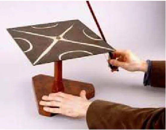 Fig. 4.Formation of standing waves by the excitation of a  metal plate by a bow.Note that, the salt crystals are 
