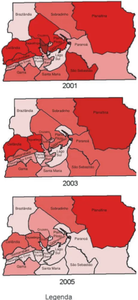 Figura 5 – Casos de dengue por Região Administrativa, 2000 – 2006. Fonte: SES/ DF, 2007; SEDUMA, 2006