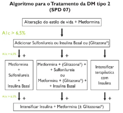 Figura  19:  Algoritmo  para  tratamento  da  Diabetes  tipo  2,  segundo  a  Sociedade  Portuguesa  de  Diabetologia (Fonte: Duarte et al, 2007) 