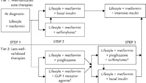 Figura 20: Algoritmo para tratamento da Diabetes tipo 2 segundo o Consenso da ADA/EASD   (Fonte: Aguilar, 2011) 