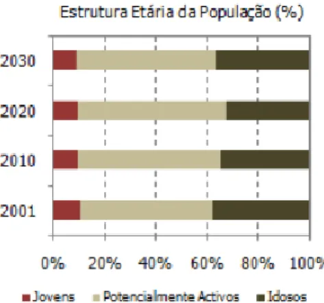 Figura 2.4 Concelho de Mação: estrutura etária da população (in Campos, Oliveira e Lourenço,  2009: página 115) 
