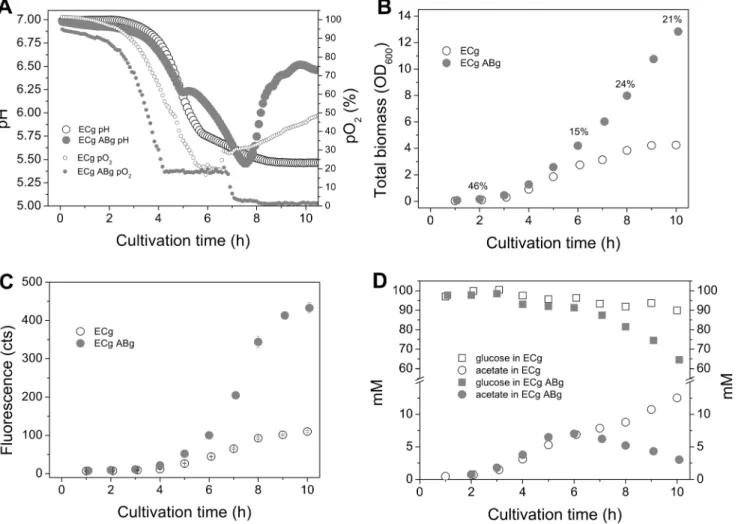 Figure 5. Monitored bioreactor cultivations of the monoculture ECg and the coculture ECgABg