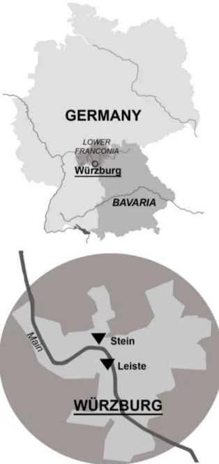 Figure 1. The location of the ‘‘Stein’’ (upper black triangle) and