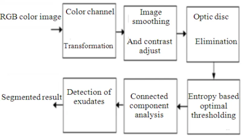 Fig. 1: Block diagram for exudates detection 