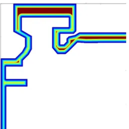 Fig. 1. Example of a Saturated Slowness Map; Collision Zone – blue, Warning Zone – green- green-yellow, Safe Zone - red 