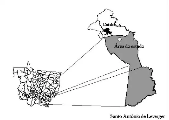 Figura 1 –  Localização do município onde se deu o estudo, Santo Antônio  de Leverger, no Estado de Mato Grosso.