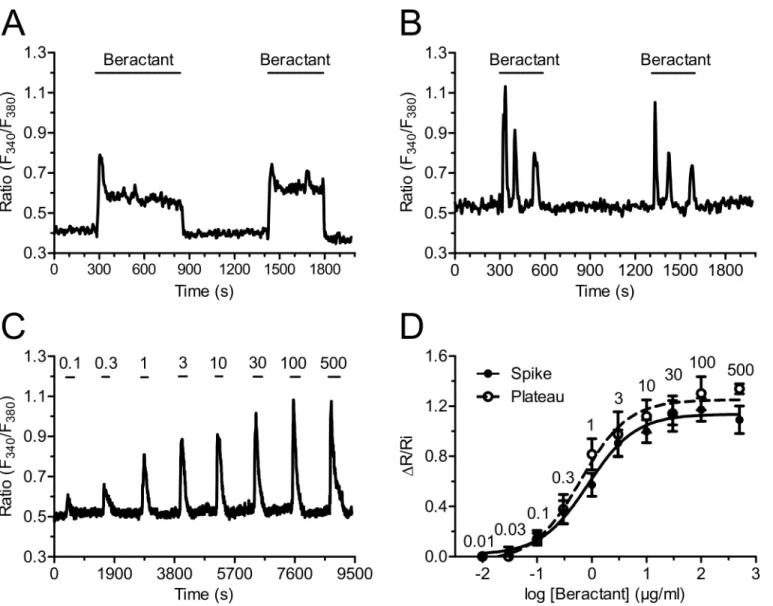 Fig 3. Beractant induces a reversible and concentration-dependent Ca 2+ signal in NHLF
