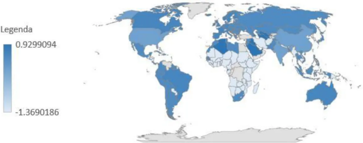 Figura 4. 2: Mapa Mundial de Desenvolvimento e Serviços Básicos em 2015  Fonte: Elaboração Própria, com uso da tecnologia Bing 