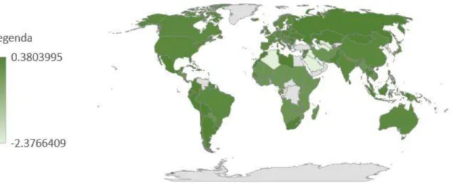 Figura 4. 4: Mapa Mundial de Volume Económico em 2015  Fonte: Elaboração Própria, com uso da tecnologia Bing 