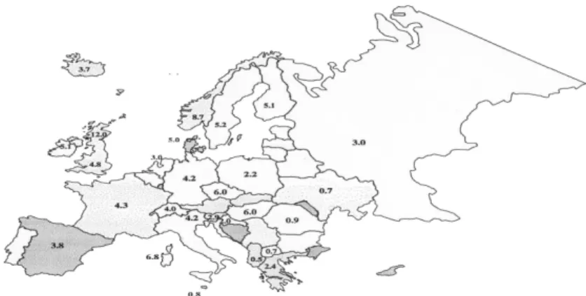 Figura 2 | Incidência da EM na Europa (Fonte:  34 ).
