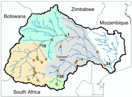 Figure 3. Location of selected hydrometric stations in the Limpopo basin.