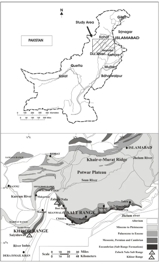 Figure  1. Location  map of the  study area.  Showing  Salt  and  Khisor ranges of Pakistan  (Modified after Gee 1980, 1989).