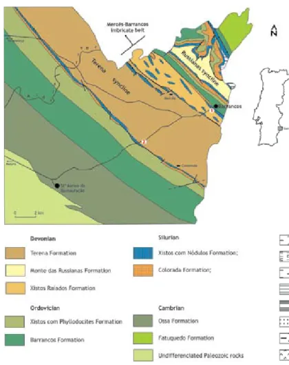 Fig. 2 Simplified geological map of the Barrancos region (Piçarra et al., 