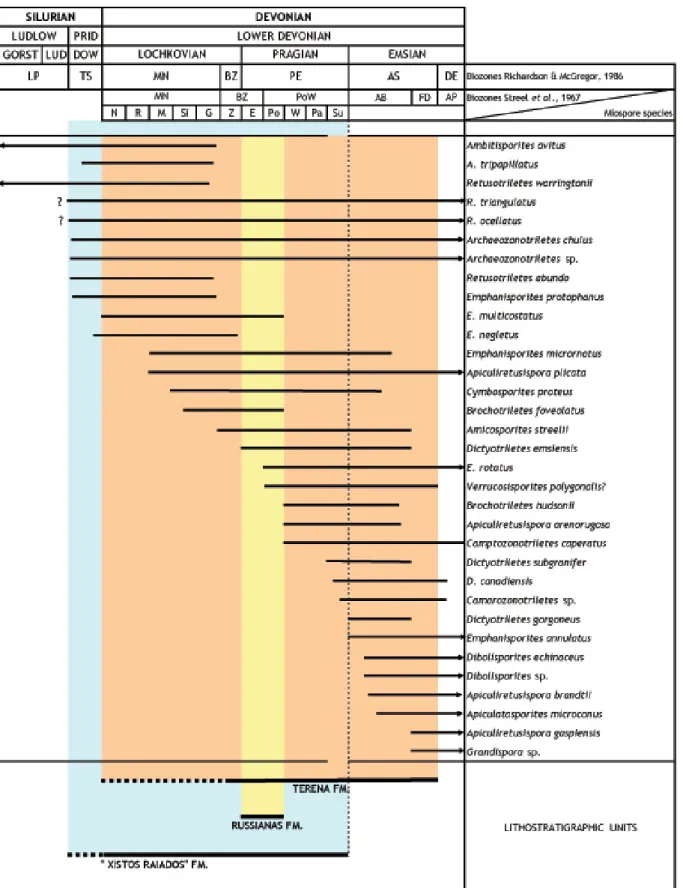 Fig. 5 Ranges of selected taxa recovered in Barrancos region (adapt., Pereira et al., 1999).