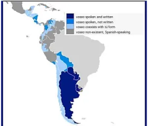 Figura 5 - Mapa dos países onde se usa o voseo. 