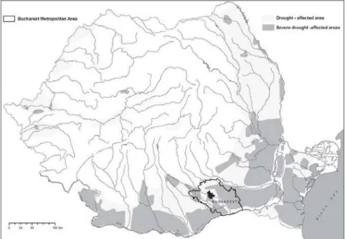 Fig. 1. Drought-affected areas in Romania (processed after the Ministry of Waters   and Environmental Protection) 