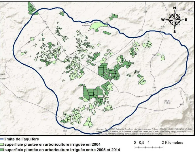 Figure 5. Parcelles en arboriculture en 2004 et parcelles plantées entre 2005 et 2014 