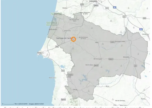 Ilustração 3 – Localização de Santiago do Cacém em relação aos limites do concelho