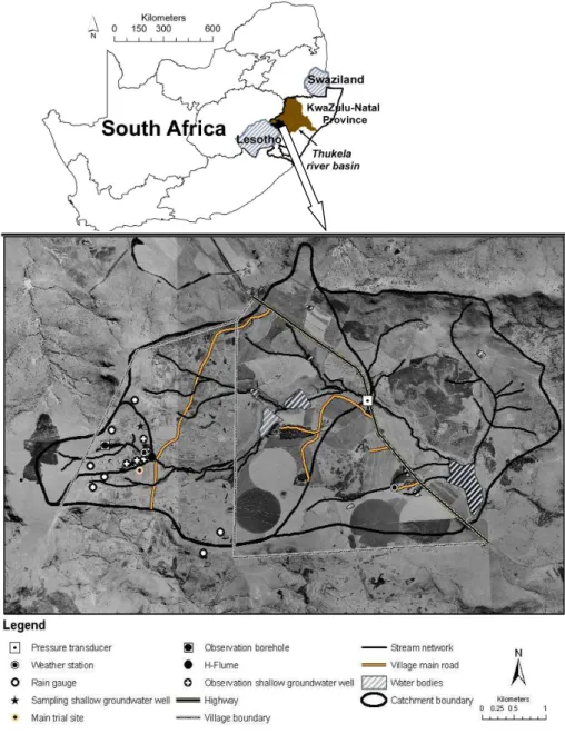 Fig. 1. An overview of the Thukela River basin and the nested Potshini catchment.