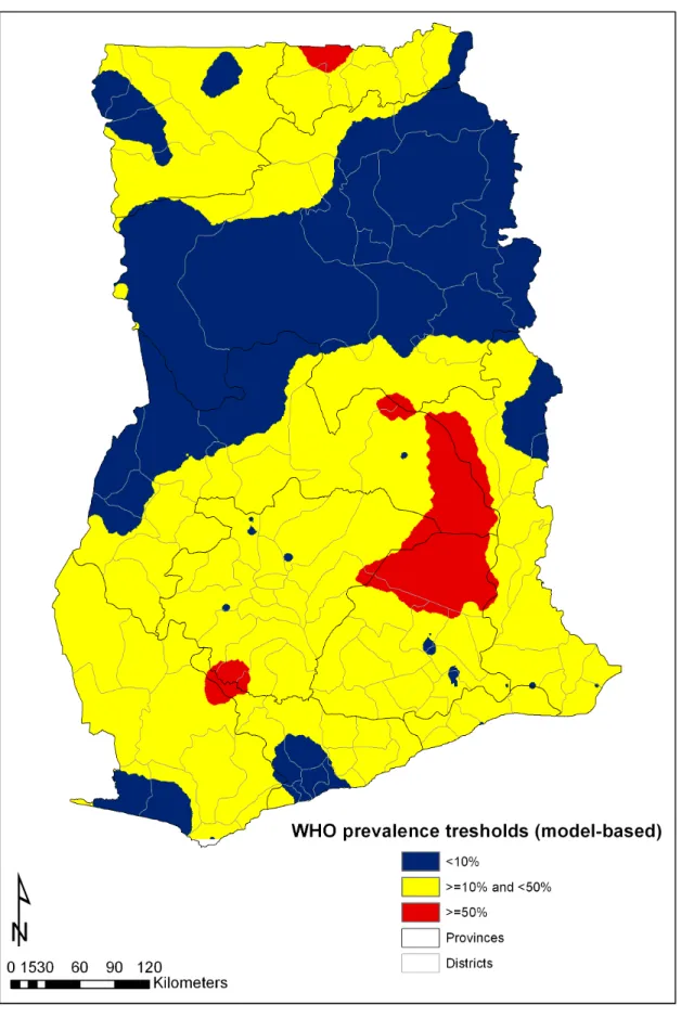 Figure 1. Model-based stratification of schistosomiasis prevalence, 2008.