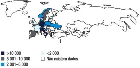 Figura 7: Taxa de prevalência (por 100.000 habitantes) da DPOC na Europa;  10