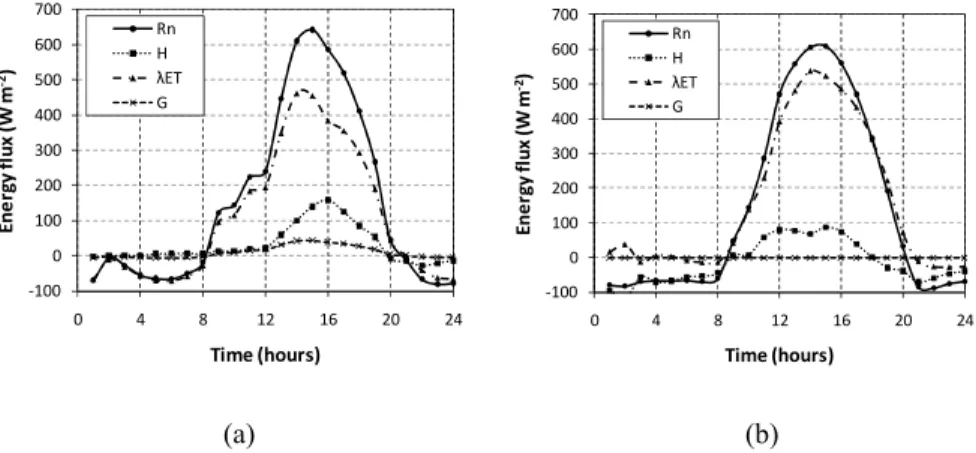 Fig. 4. Diurnal evolution of the sorghum flux components of the energy balance equation: