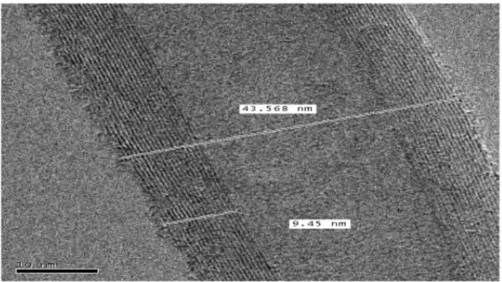 Fig. 4. HRTEM Micrograph of Carbon Nanotubes. 