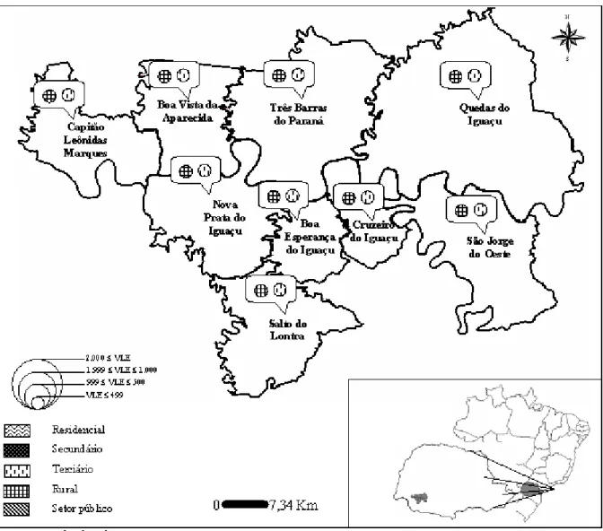 Figura 2. Variação Liquida Estrutural (VLE) positiva dos municípios da região de Salto Caxias no sudoeste do Paraná - 1993/2003