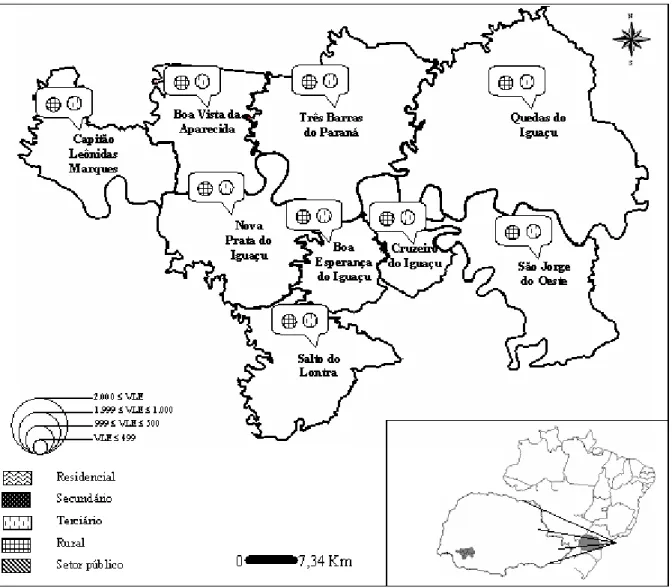 Figura 2. Variação Liquida Estrutural (VLE) positiva dos municípios da região de Salto Caxias no sudoeste do Paraná - 1993/2003