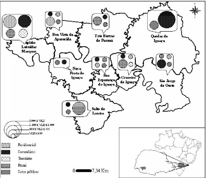 Figura 3. Variação Liquida Diferencial (VLD) positiva dos municípios da região de Salto Caxias no sudoeste do Paraná - 1993/2003