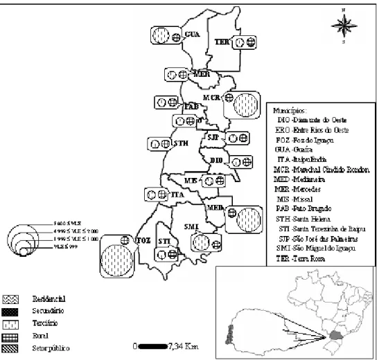 Figura 5. Variação Líquida Estrutural (VLE) positiva dos municípios da região de Itaipu no oeste do Paraná - 1993/2003