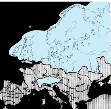 Fig. 2.3 – Faixa de glaciação do Plistocenico na Europa (Wiłun, 2007) 