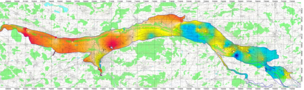 Fig. 3. Plan view representation of oxygen concentrations in the groundwater of River Thur valley, using CHEMMAP