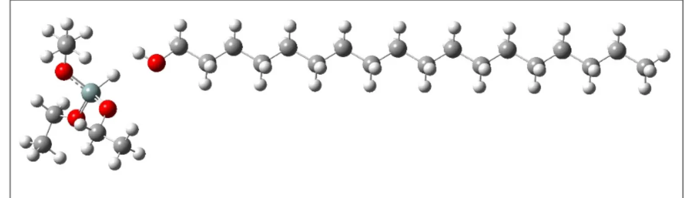 Figure   2:      Second   tested   position   of   the   interaction   between   the   direct   octadecanol   and   the   left   triethoxysilane
