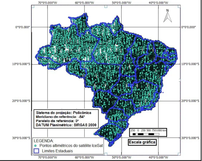 Figura 10 – Distribuição dos pontos altimétricos utilizados do satélite IceSat