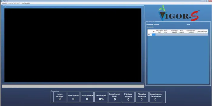 Figura  2  –  Características  gerais  da  tela  que  identifica  o  sistema  Vigor-S  ao  iniciar  os  procedimentos  para  a  análise computadorizada de imagem de plântulas 