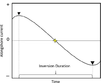 Figure 2.8 - Inversion duration scheme. Black triangles indicate peaks before and after  zero-crossing (yellow star)