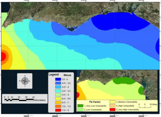 Fig. 10. Wave height factor map (in meters) for central Algarve.