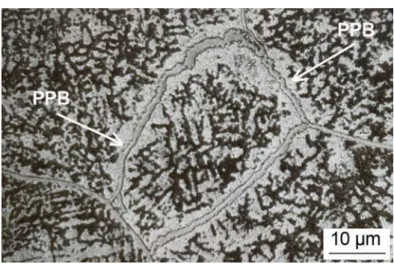 Fig. 6. a. EDAX analysis of the matrix, b. prior particle boundaries in the hot pressed ZA27  alloy 