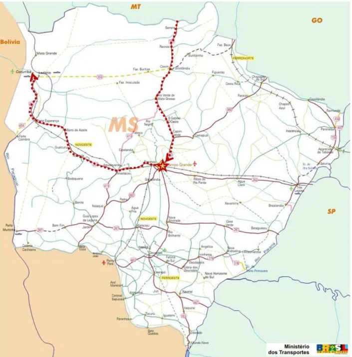 Figura 2  –  Pesquisa de campo  –  percurso da viagem ao Estado de Mato Grosso do Sul
