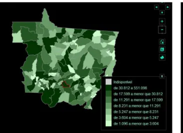 Figura 12  –  Cartograma: porcentagem de domicílios  urbanos com sanemanto adequado por município