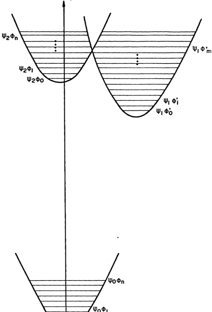 Figura 10 - Níveis vibrônicos no modelo para o cálculo da assime- assime-tria na forma de linha do Eu+ 2 como defeito em cristais