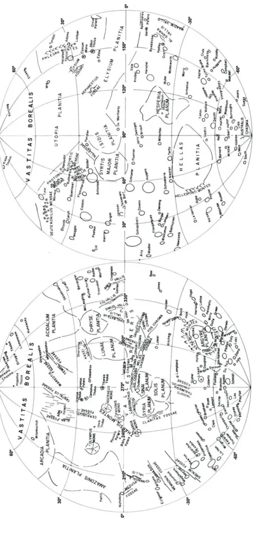 Figura 2.3 Mapa com algumas das principais estruturas topográficas de Marte e respectiva nomenclatura
