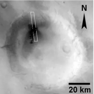 Figura 4.17 Campo de dunas na Cratera Bounge. As dunas da  zona central, área ampliada, são semelhantes a dunas em estrela  existentes na Terra