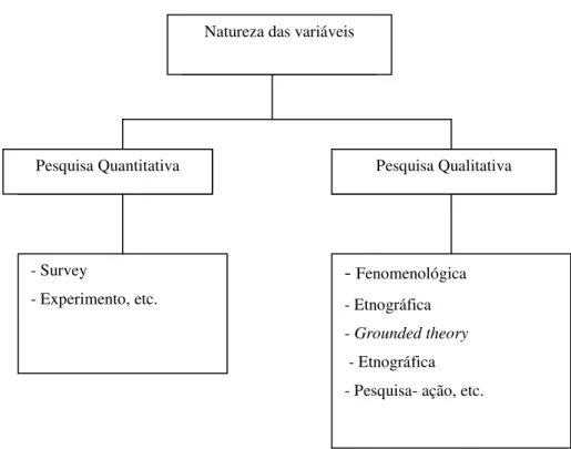 Ilustração 1: Técnicas de pesquisa de acordo com a natureza das variáveis . 