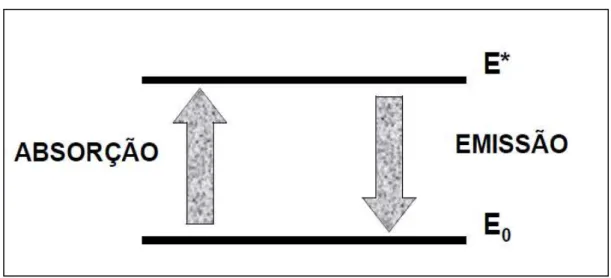 Figura 2.12 - Esquema das transições de absorção e emissão de energia por um  átomo. 