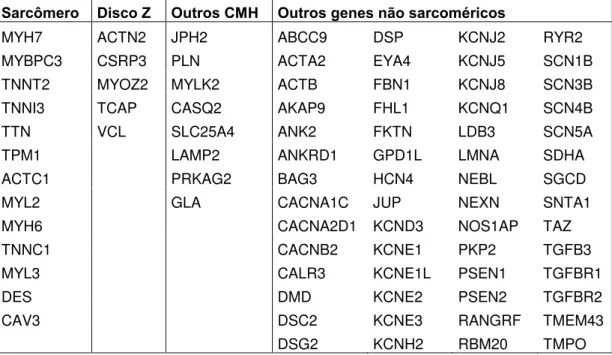 Tabela  03  - Painel  de  genes  selecionados  para  análise  direcionada de éxons 