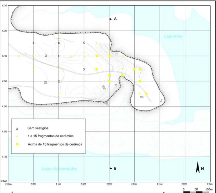 Figura 6 - Mapa de densidades de material cerâmico em subsuperfície (Mapa de Marcos Brito com  modificações de M