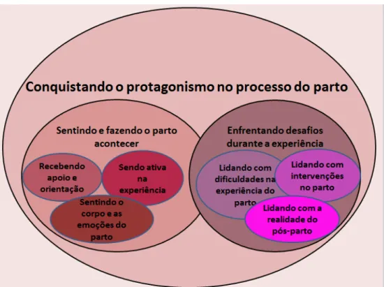 Figura 3: Categoria “Conquistando o protagonismo no processo do  parto”, suas subcategorias e componentes 