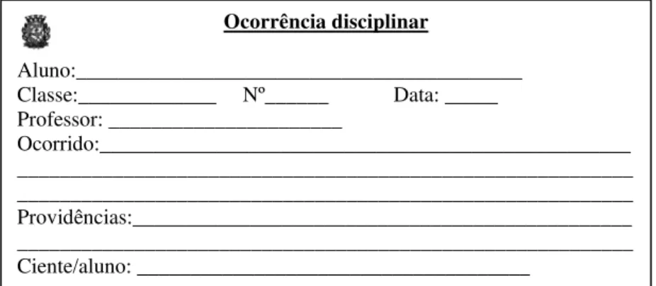 Figura 2: Formato especificado para comunicar aos pais a notificação disciplinar do aluno Figura 1: Formato especificado para o registro das ocorrências disciplinares 
